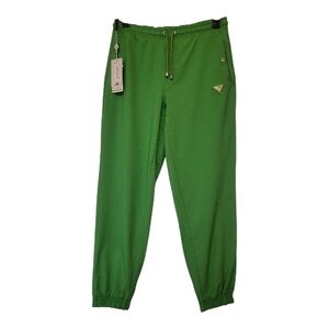 Women's Large Elastic Waist Drawstring Elastic Hem Green Light Jogger Sweat Pant